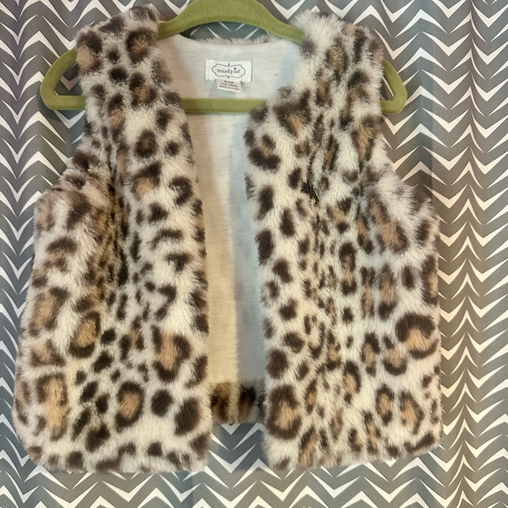 mud pie | Tan Leopard "Fur" Vest, Size 12-18m